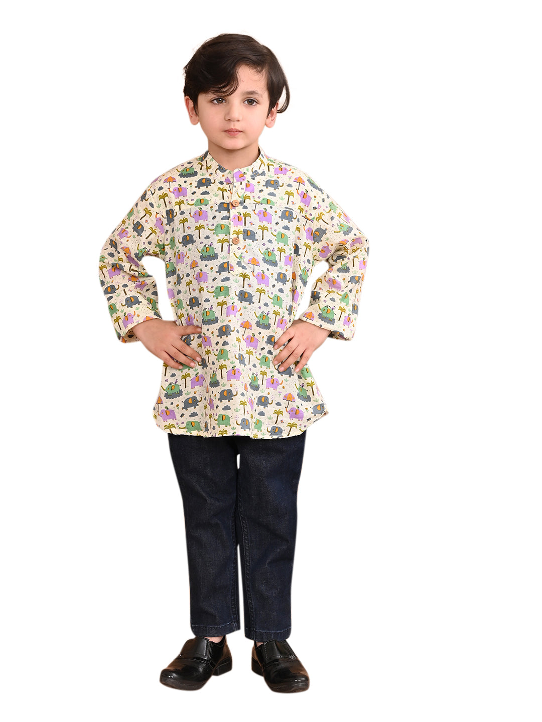 Baby Boys Cotton Printed Kurta Shirt, Light Green