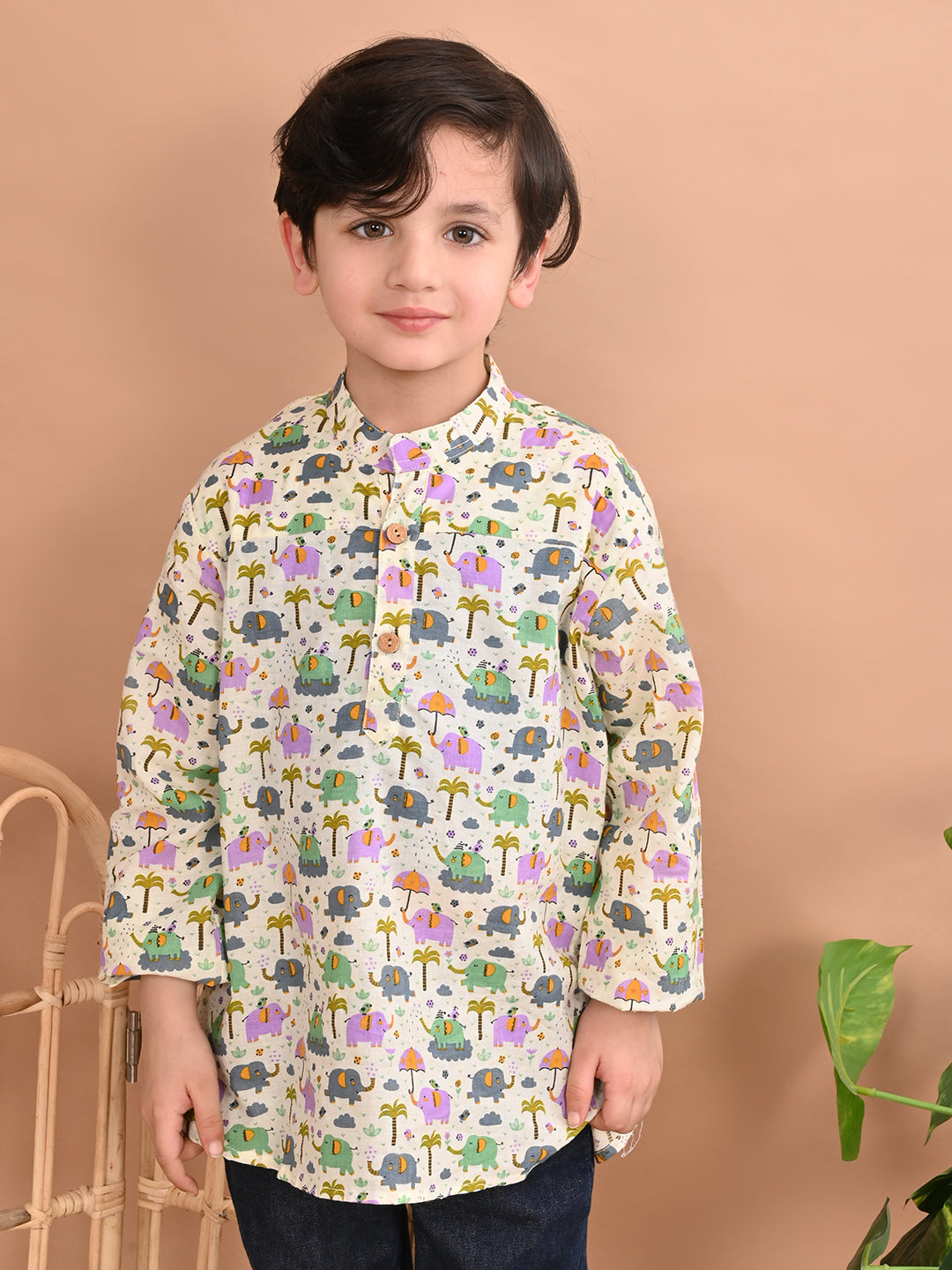 Baby Boys Cotton Printed Kurta Shirt, Light Green