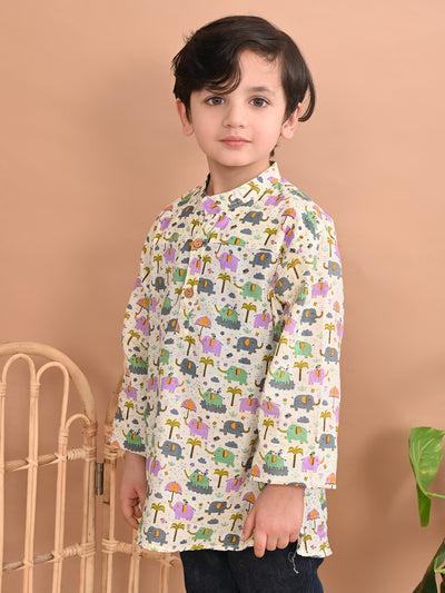 Baby Boys Cotton Printed Kurta Shirt, Light Green