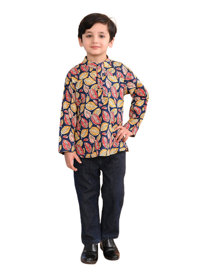 superminis Baby Boys Cotton Printed Kurta Shirt, Navy Blue