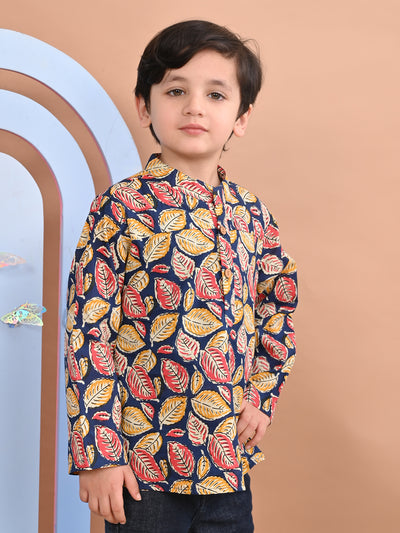 superminis Baby Boys Cotton Printed Kurta Shirt, Navy Blue