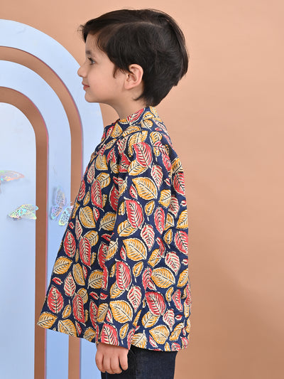 superminis Baby Boys Cotton Printed Kurta Shirt, Navy Blue