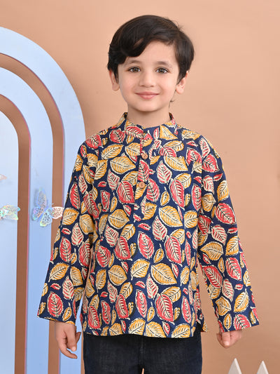 superminis Baby Boys Cotton Printed Kurta Shirt, Navy Blue