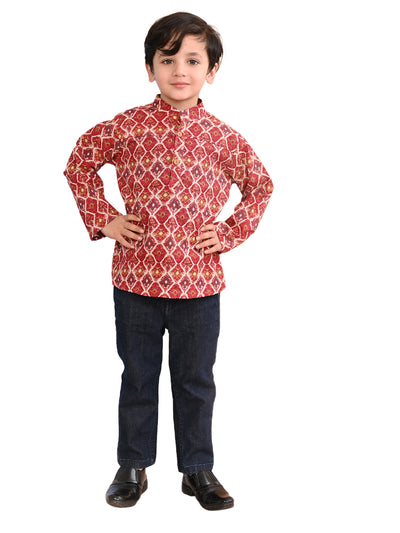 superminis Baby Boys Cotton Printed Kurta Shirt, Maroon