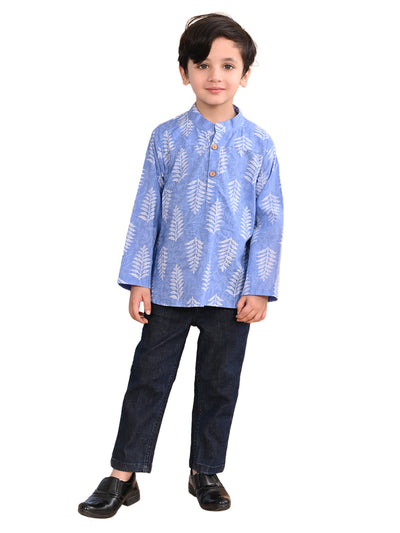 superminis Baby Boys Cotton Printed Kurta Shirt, Sky Blue