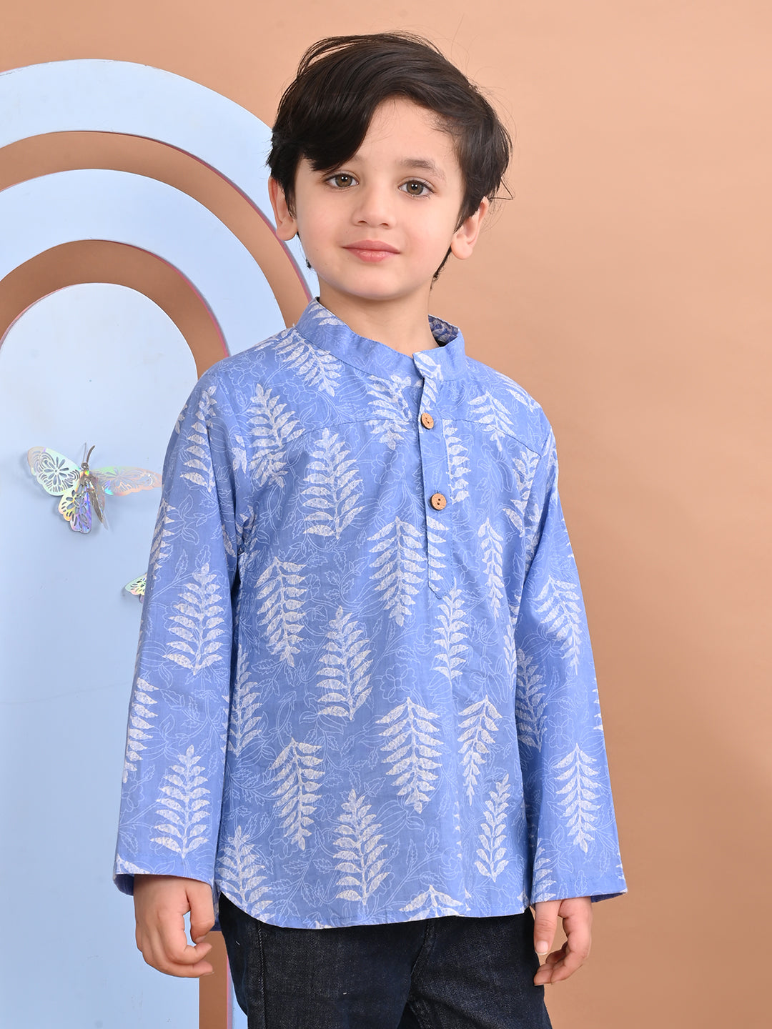 superminis Baby Boys Cotton Printed Kurta Shirt, Sky Blue