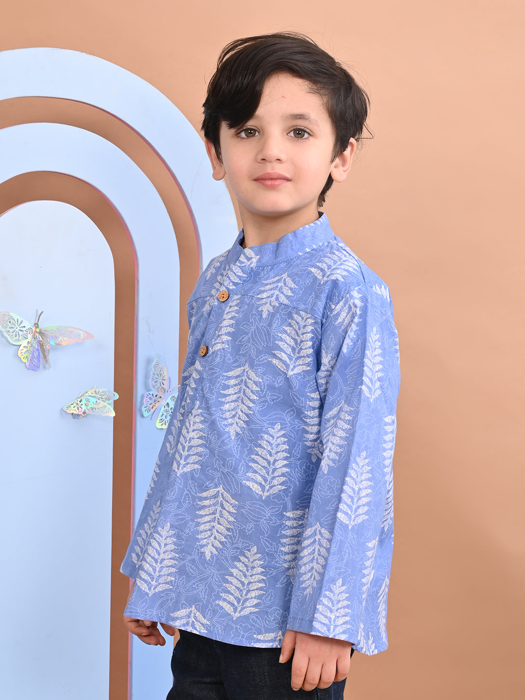 superminis Baby Boys Cotton Printed Kurta Shirt, Sky Blue