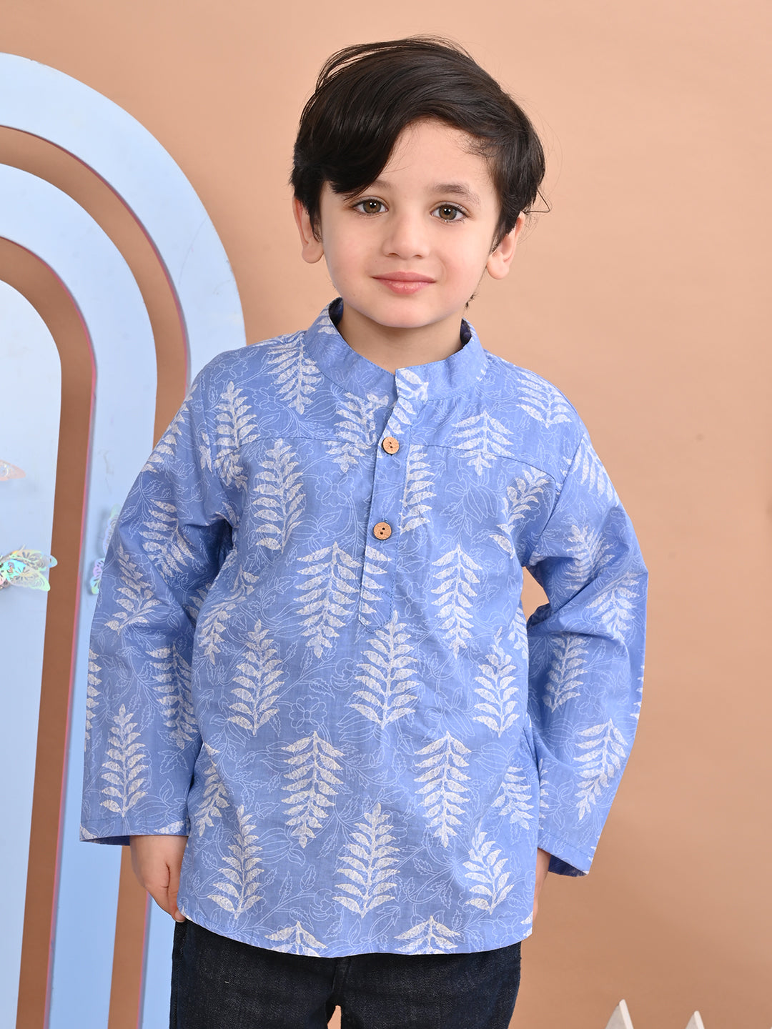 superminis Baby Boys Cotton Printed Kurta Shirt, Sky Blue