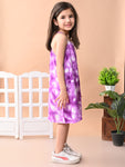 Baby Girls Rayon Tie Dye Print A Line Sleeveless Frock Dress with Shoulder Strap, Purple