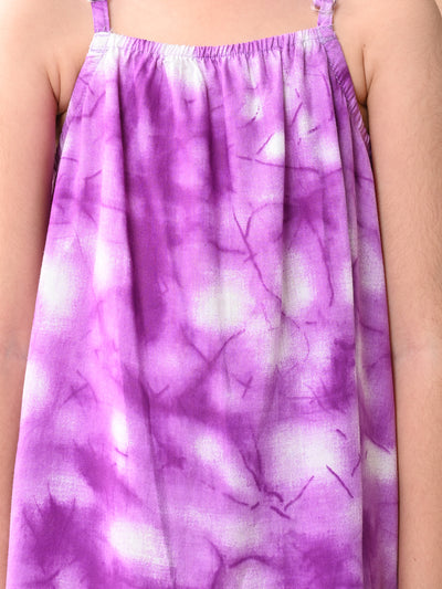 Baby Girls Rayon Tie Dye Print A Line Sleeveless Frock Dress with Shoulder Strap , Purple