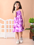 Baby Girls Rayon Tie Dye Print A Line Sleeveless Frock Dress with Shoulder Strap , Purple