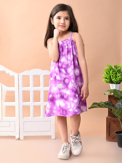 Baby Girls Rayon Tie Dye Print A Line Sleeveless Frock Dress with Shoulder Strap , Purple