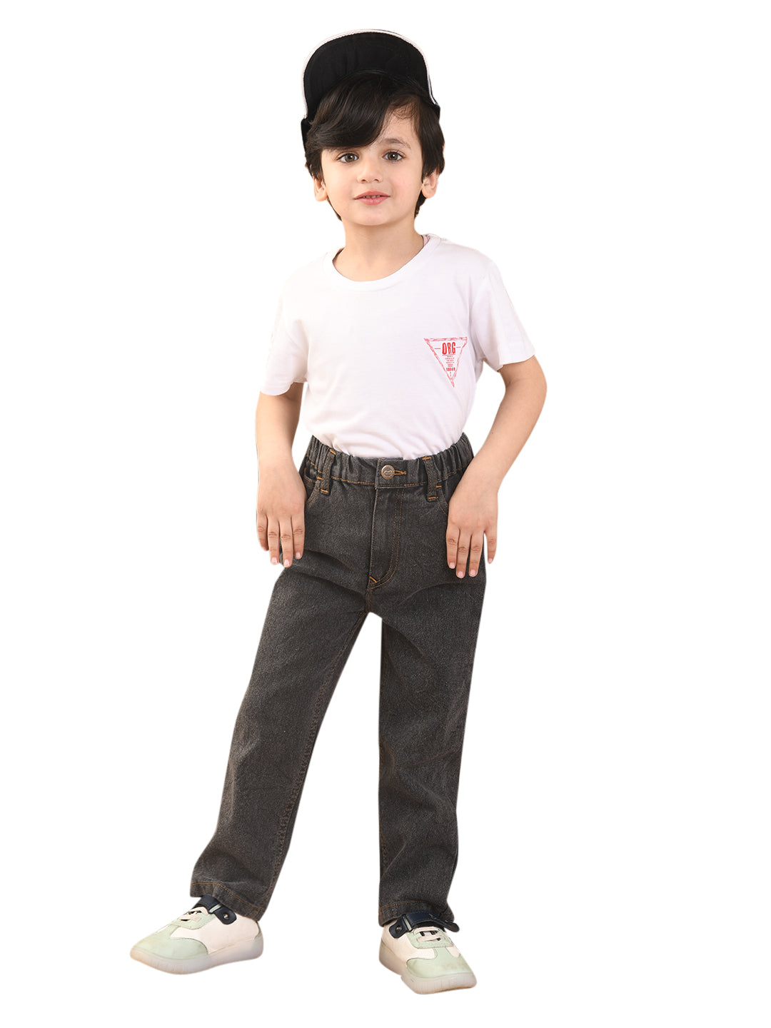 Boys Mid Rise Denim Jeans with Eye Button Closure, Grey