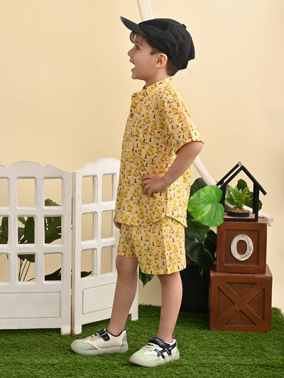 Baby Boys Cotton Printed Shirt and Nikkar/Shorts Co-ord Set, Lemon Yellow