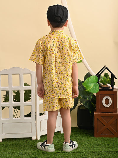 Baby Boys Cotton Printed Shirt and Nikkar/Shorts Co-ord Set, Lemon Yellow