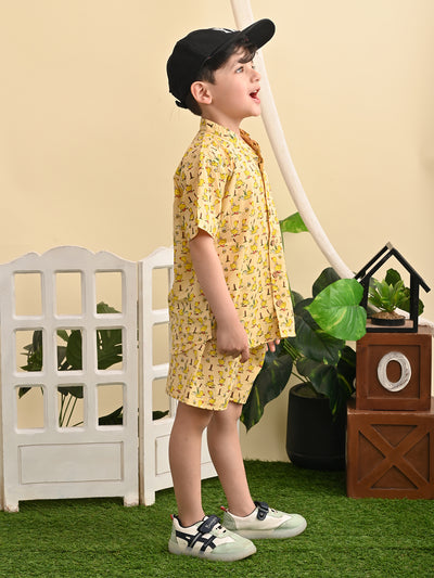 Baby Boys Cotton Printed Shirt and Nikkar/Shorts Co-ord Set, Lemon Yellow