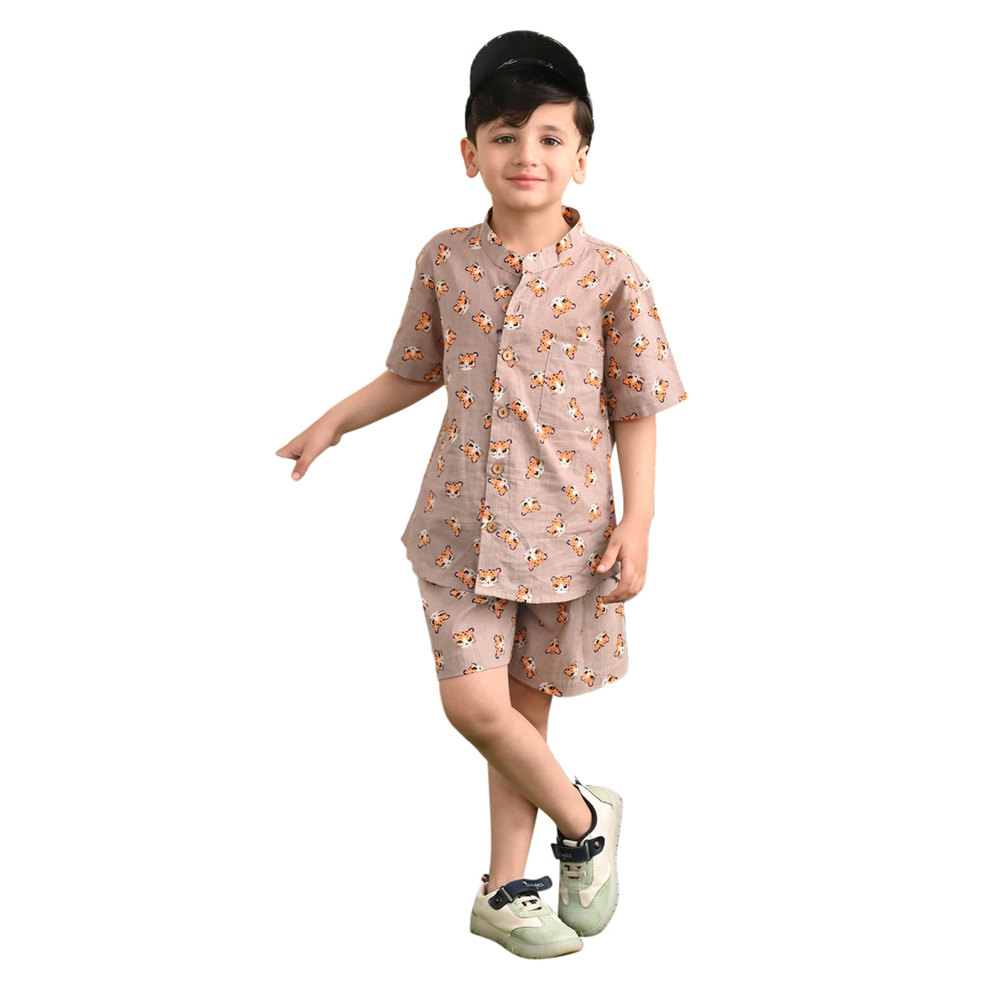 Baby Boys Cotton Printed Shirt and Nikkar/Shorts Co-ord Set, Mauve