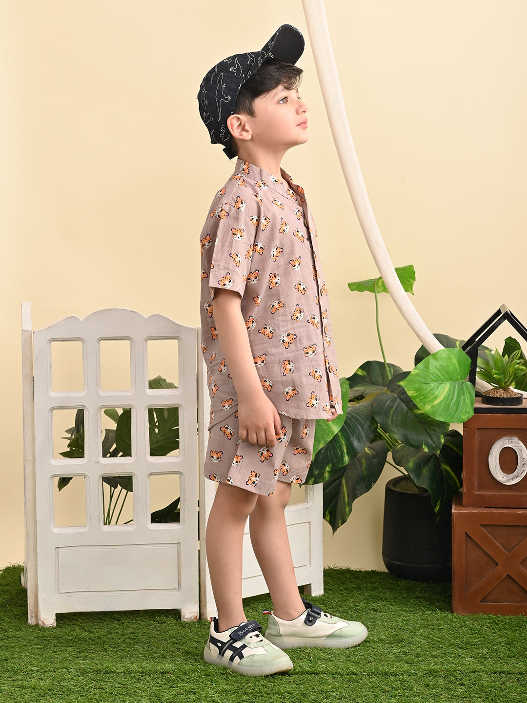 Baby Boys Cotton Printed Shirt and Nikkar/Shorts Co-ord Set, Mauve