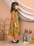 Girls Cotton Floral Printed Front Open Shrug with Solid Color Strappy Top Dress, Yellow
