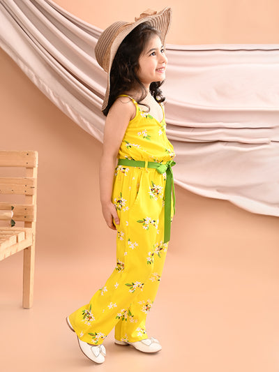 superminis Girls Rayon Sleeveless Wrap Neck Jump Suit With Elastic Waistband, Yellow