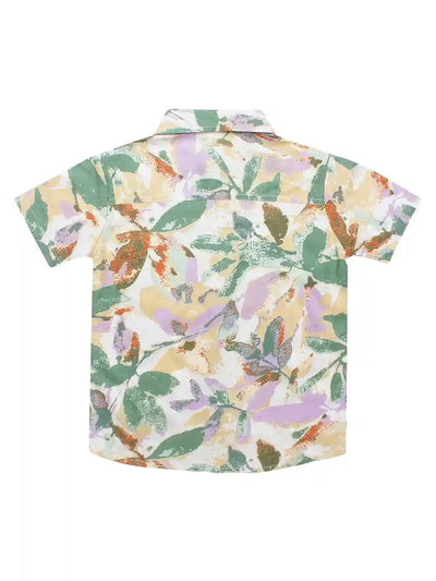 Boys Co-ord Set, Floral Print Shirt & Shorts Ensemble, Green Colour