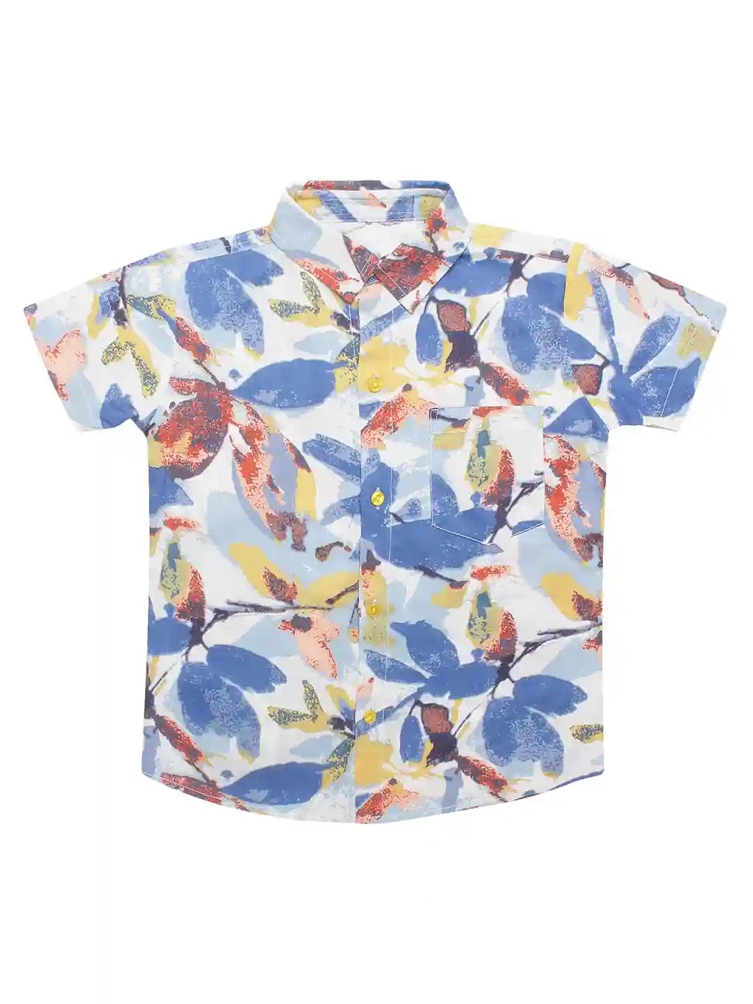 Boys Co-ord Set, Floral Print Shirt & Shorts Ensemble, Blue Colour