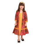 Girls Cotton Floral Printed Front Open Shrug with Solid Color Strappy Top Dress, Red