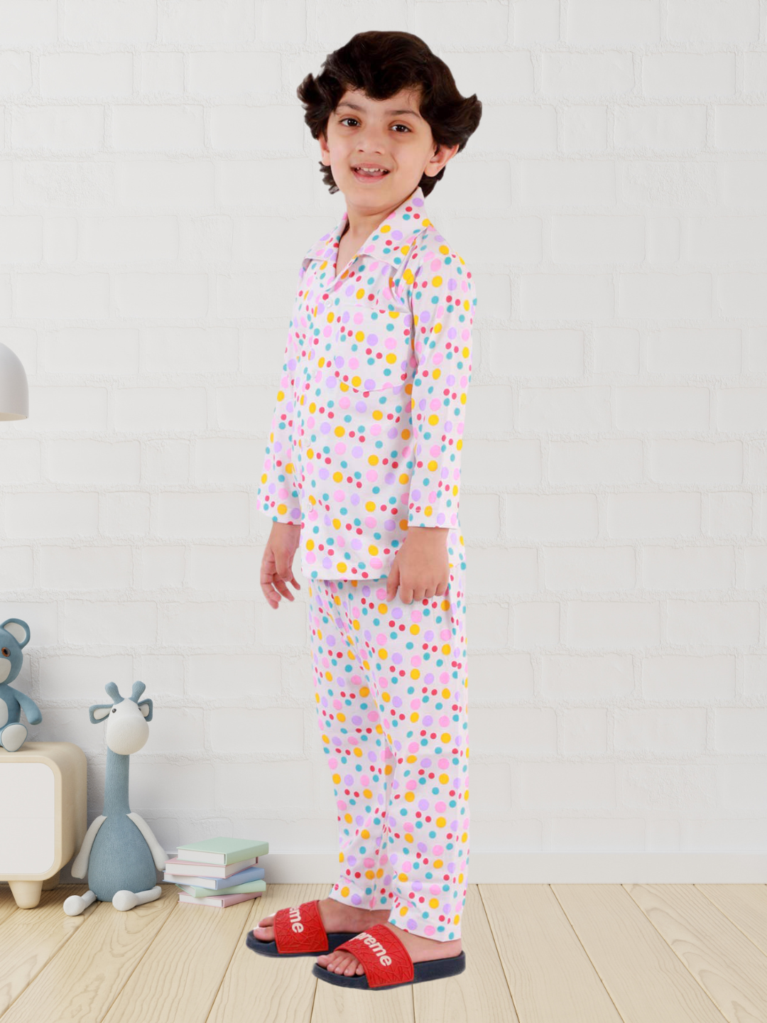 Boy's & Girl's Cotton Printed Night Suit Set, Pack of 1 , Polka Dot