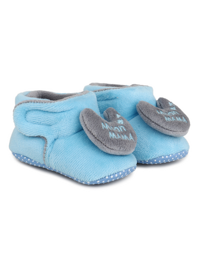 Baby Girls and Baby Boys Ankle Length With Moon Mumma Design Soft Base Booties/Shoes (3-9 Months, Sky Blue & Grey)