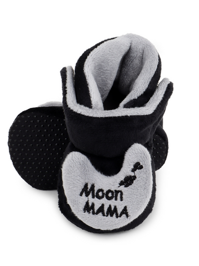 Baby Girls and Baby Boys Ankle Length With Moon Mumma Design Soft Base Booties/Shoes, Black & Grey)