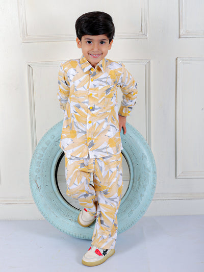 Boys Co-ord Set with Printed Rayon Shirt and Pant, Yellow