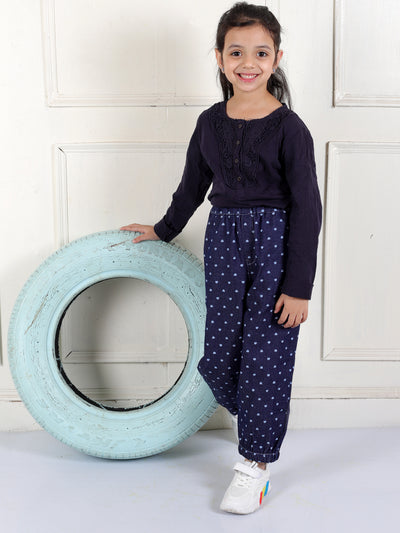 Girl's Stretchable Denim Pants with Elastic Closure, Navy Blue