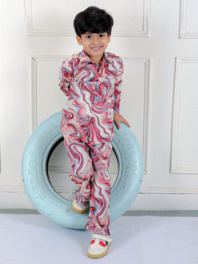 Boys Co-ord Set with Printed Rayon Shirt and Pant, Multicolor