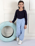 Girl's Stretchable Denim Pants with Elastic Closure, Sky Blue