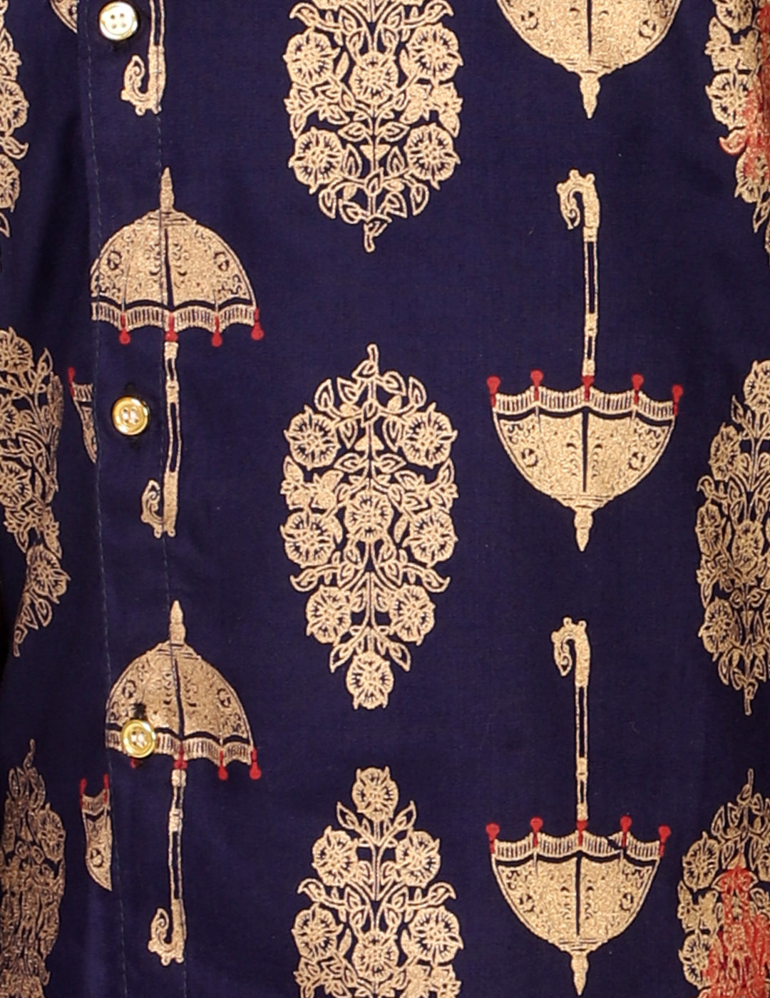 Boys Gold Foil Printed Dhoti Kurta Set(Navy & Beige)