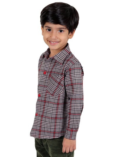 Boy's Cotton Fleece Full Sleeves Check Shirt with Collared Neck Winter Wear, Pink