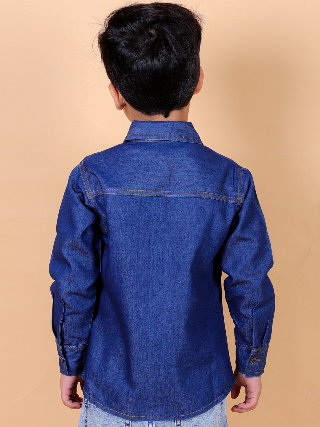 Boys Full Sleeves Denim Shirt with Collared Neck, Navy Blue