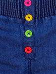 superminis Girls Straight Fit Stretchable Denim Jeans with Multicolor Front Buttons and Elastic Waistband, Blue