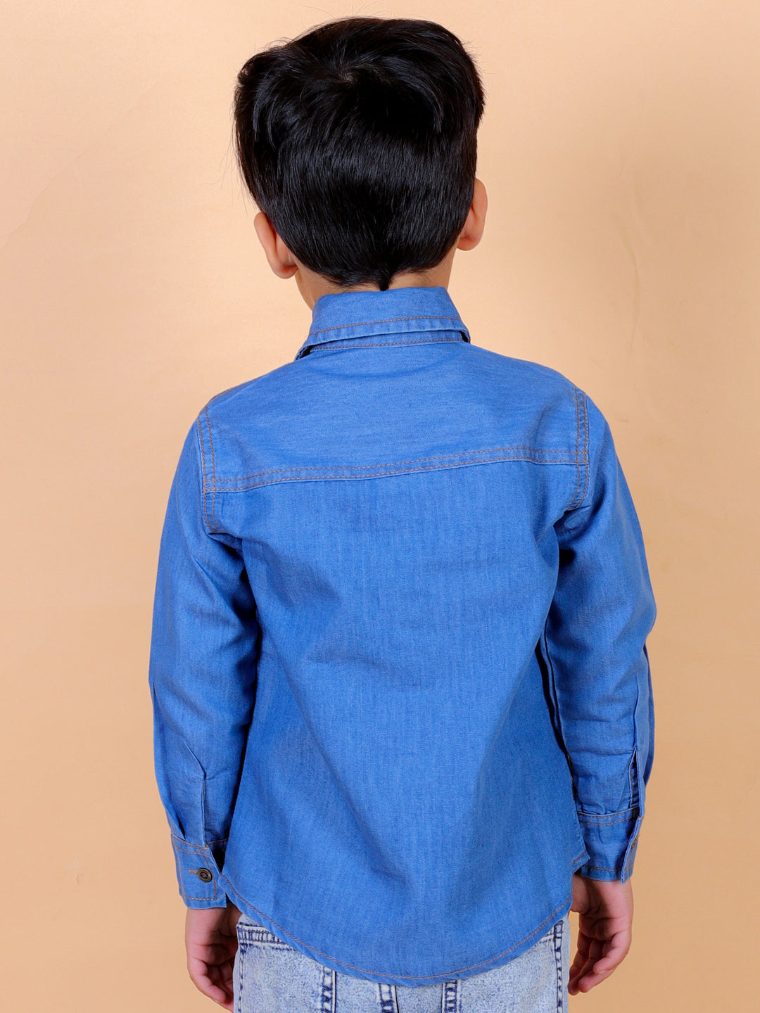 Boys Full Sleeves Denim Shirt with Collared Neck, Blue