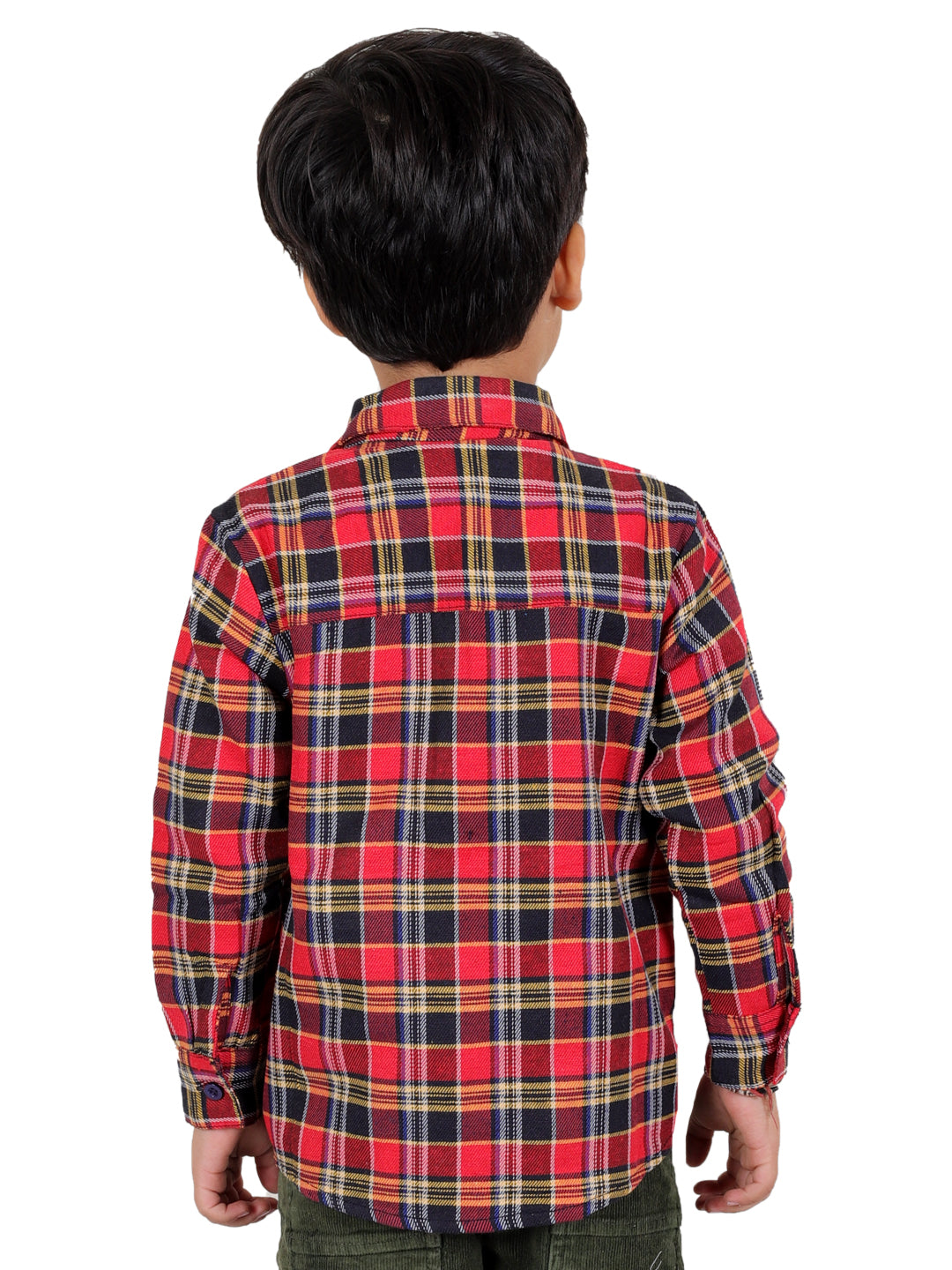 Boy's Cotton Fleece Full Sleeves Check Shirt with Collared Neck Winter Wear, Red