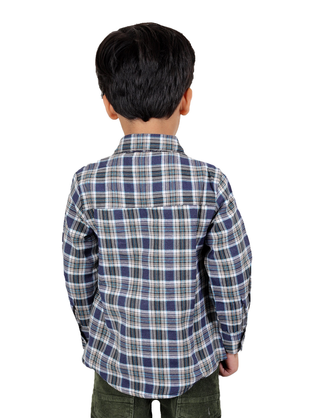 Boy's Cotton Fleece Full Sleeves Check Shirt with Collared Neck Winter Wear, Blue