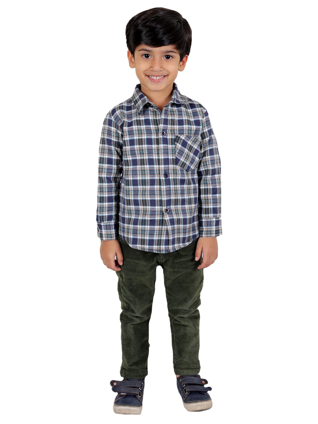 Boy's Cotton Fleece Full Sleeves Check Shirt with Collared Neck Winter Wear, Blue