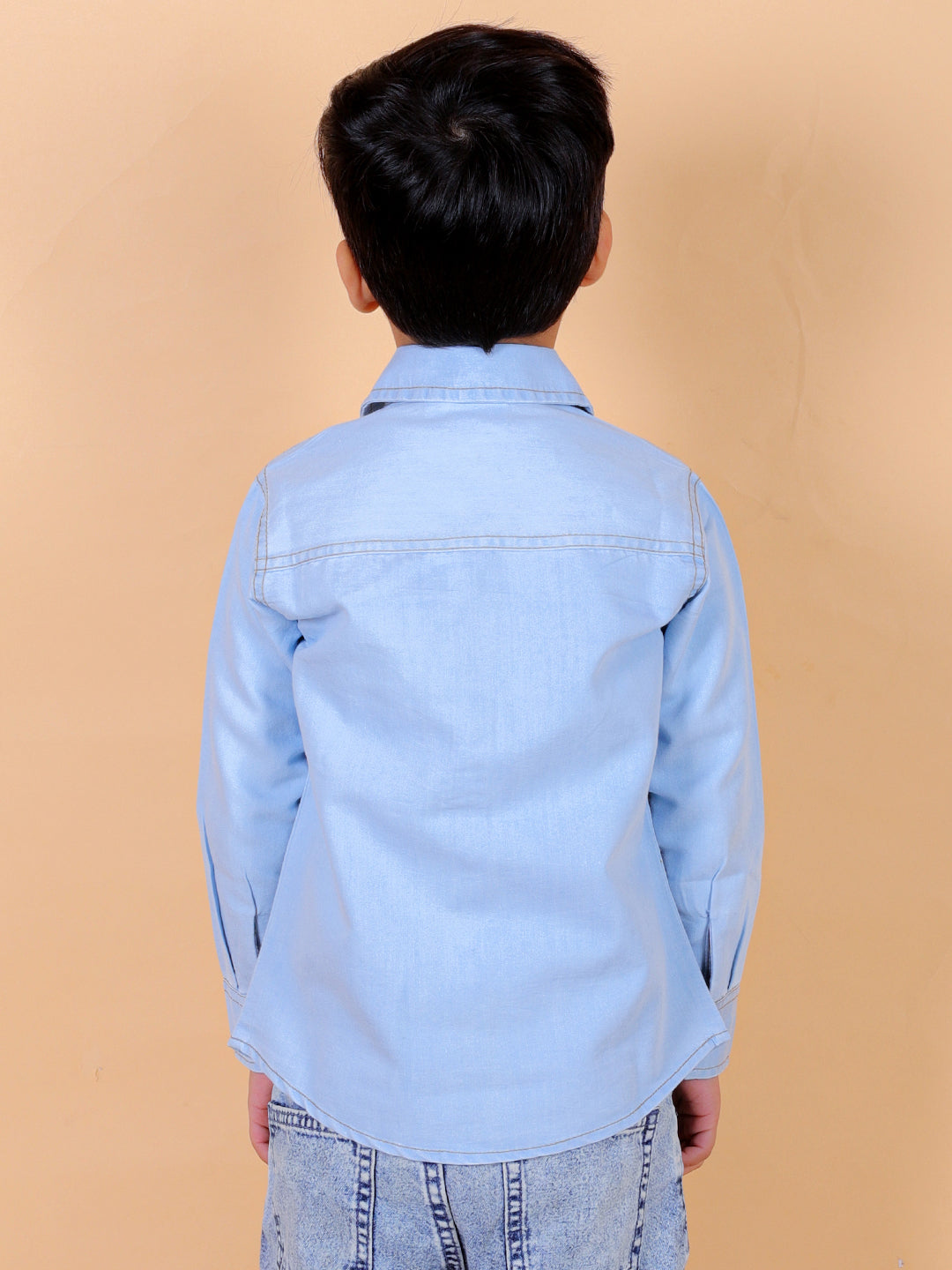 Boys Full Sleeves Denim Shirt with Collared Neck, Sky Blue