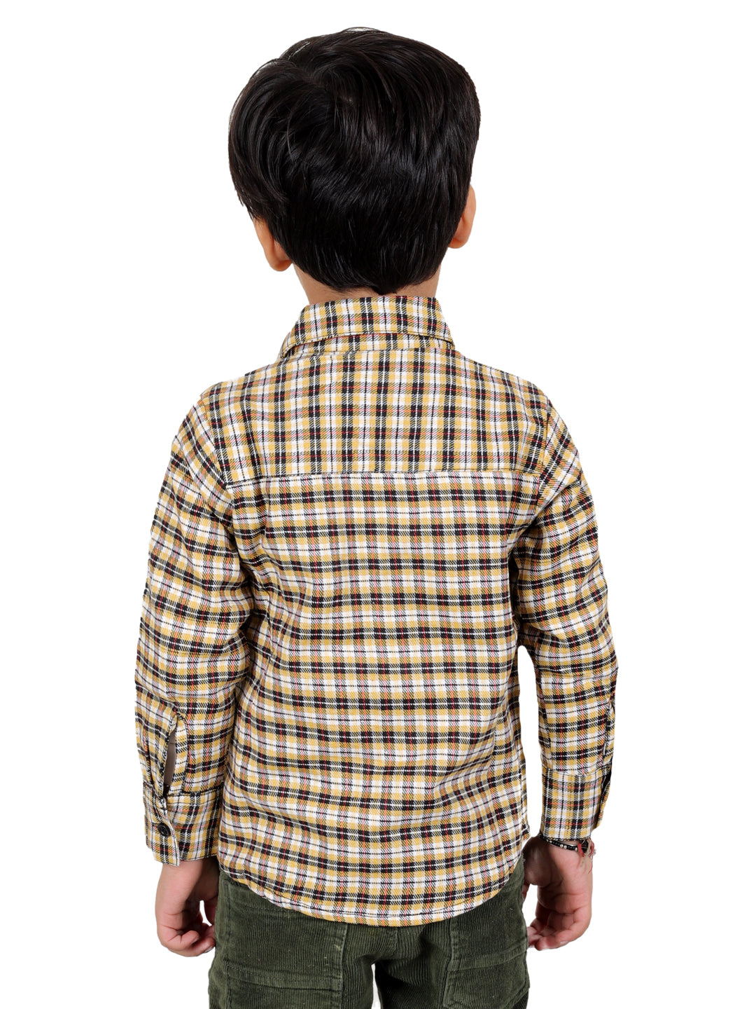 Boy's Cotton Fleece Full Sleeves Check Shirt with Collared Neck Winter Wear, Mustard