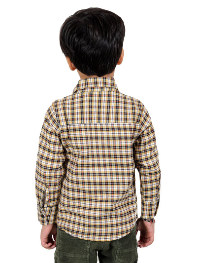 Boy's Cotton Fleece Full Sleeves Check Shirt with Collared Neck Winter Wear, Mustard