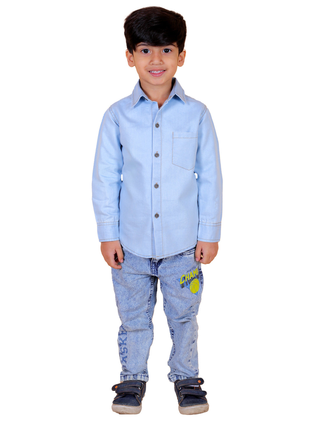 Boys Full Sleeves Denim Shirt with Collared Neck, Sky Blue