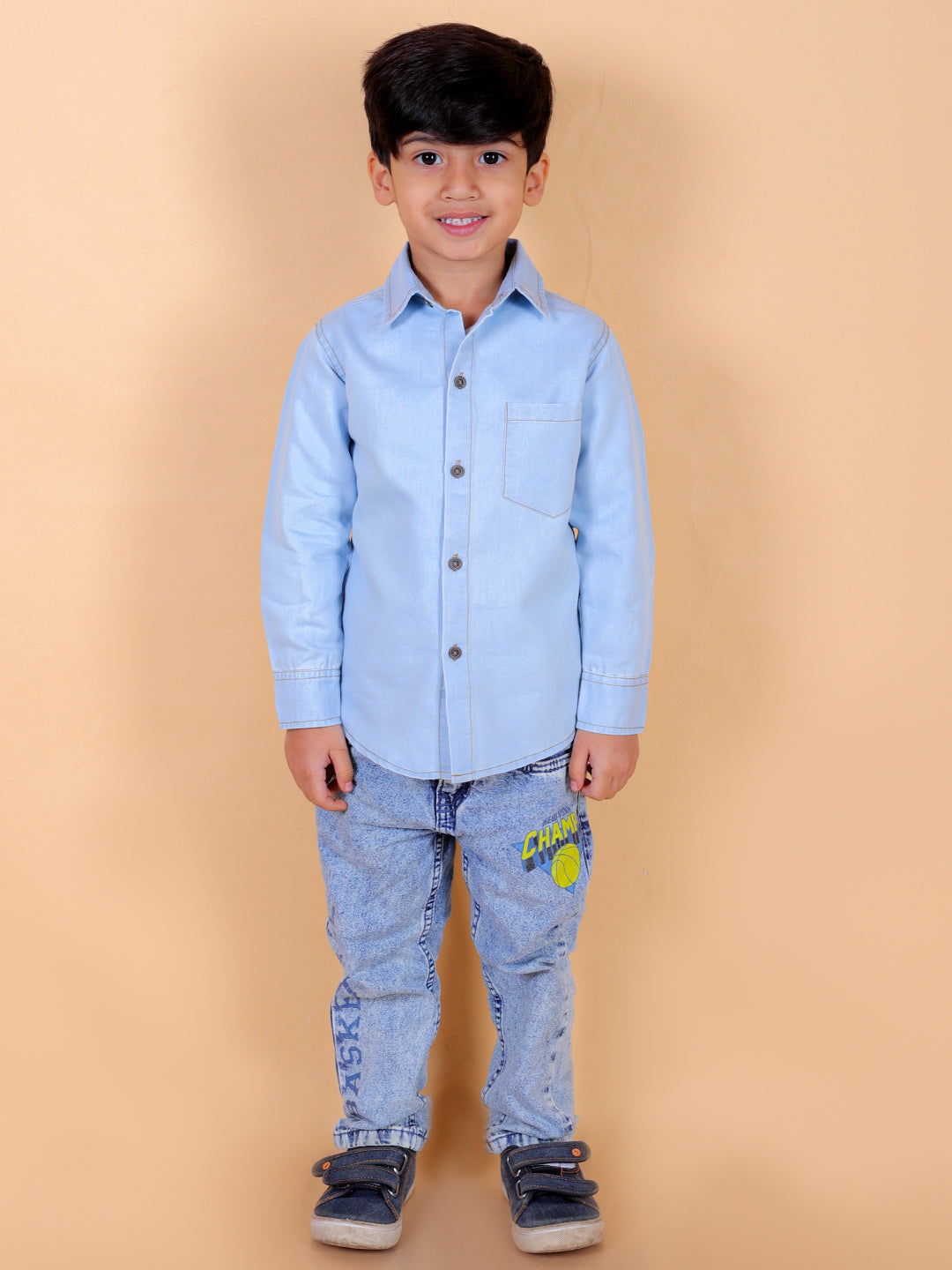 Boys Full Sleeves Denim Shirt with Collared Neck, Sky Blue