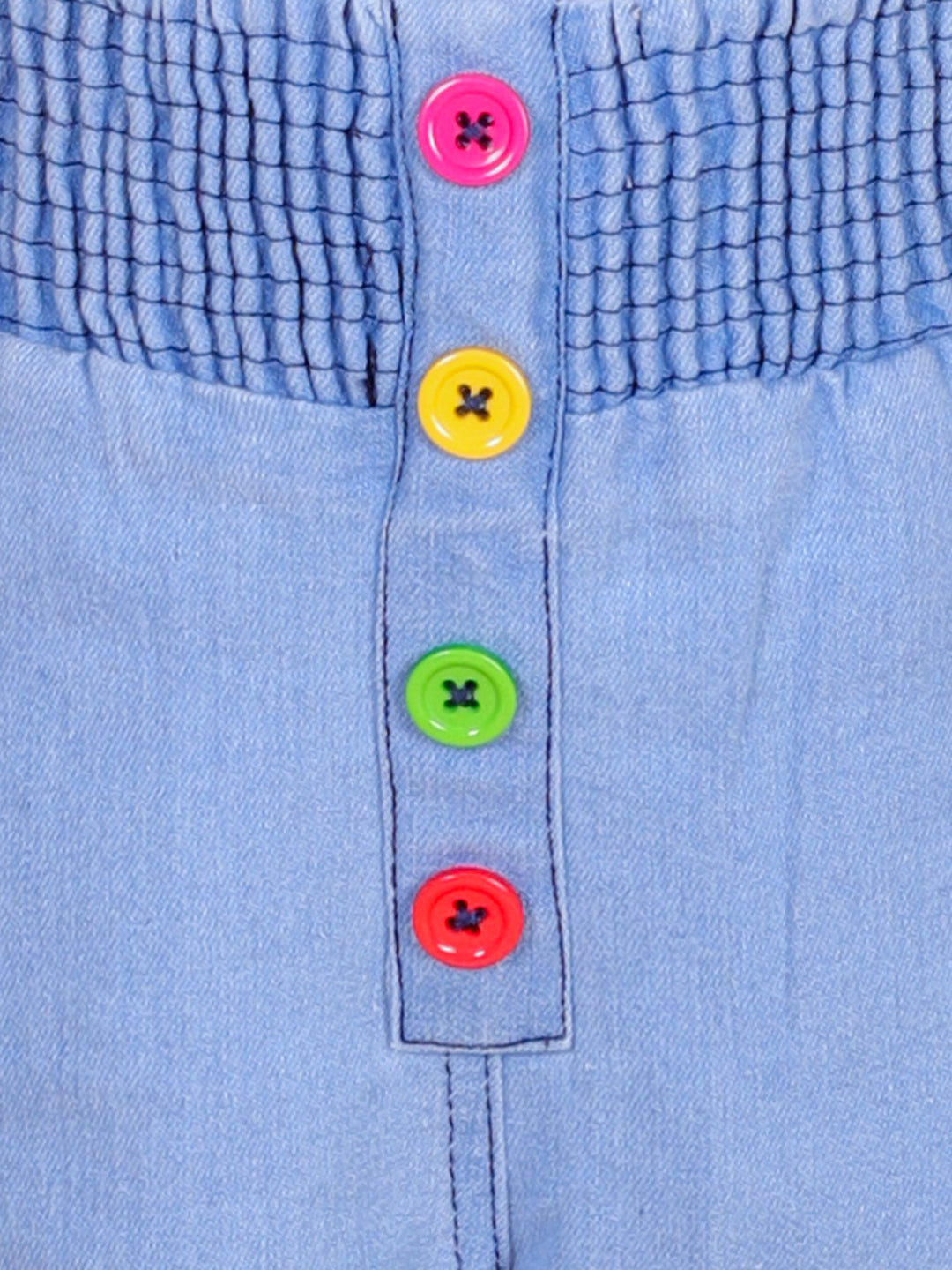 superminis Girls Straight Fit Stretchable Denim Jeans with Multicolor Front Buttons and Elastic Waistband, Sky Blue