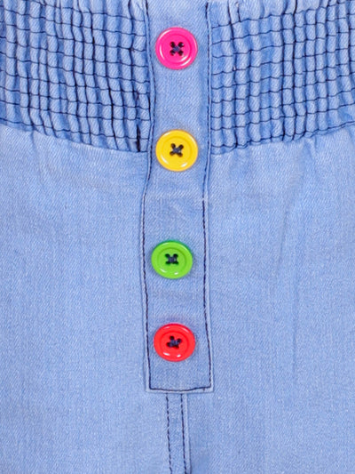 superminis Girls Straight Fit Stretchable Denim Jeans with Multicolor Front Buttons and Elastic Waistband, Sky Blue