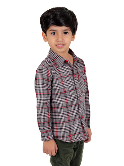 Boy's Cotton Fleece Full Sleeves Check Shirt with Collared Neck Winter Wear, Pink